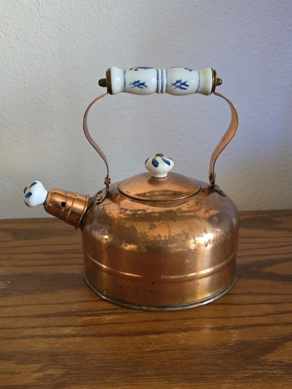 Vintage O.D. I Pure Copper Kettle with Porcelain Handle and Knob Tote 11